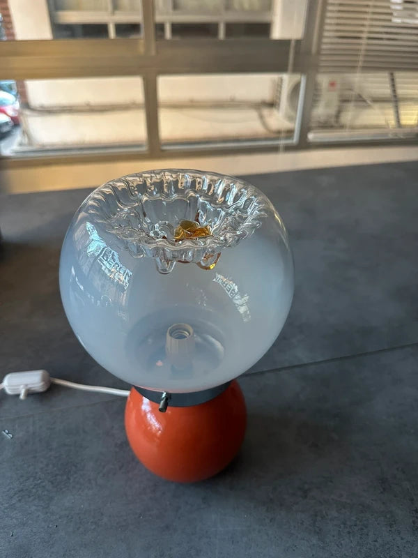 Mazzega Murano Table Lamp — Orange Ceramic & Opaline Globe | Space Age 1970s