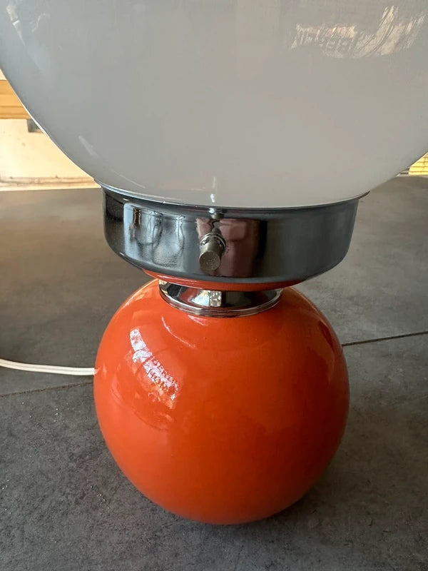 Mazzega Murano Table Lamp — Orange Ceramic & Opaline Globe | Space Age 1970s