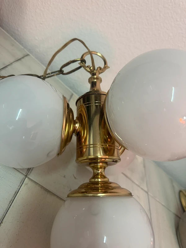 Full chandelier with four opaline globes, side view