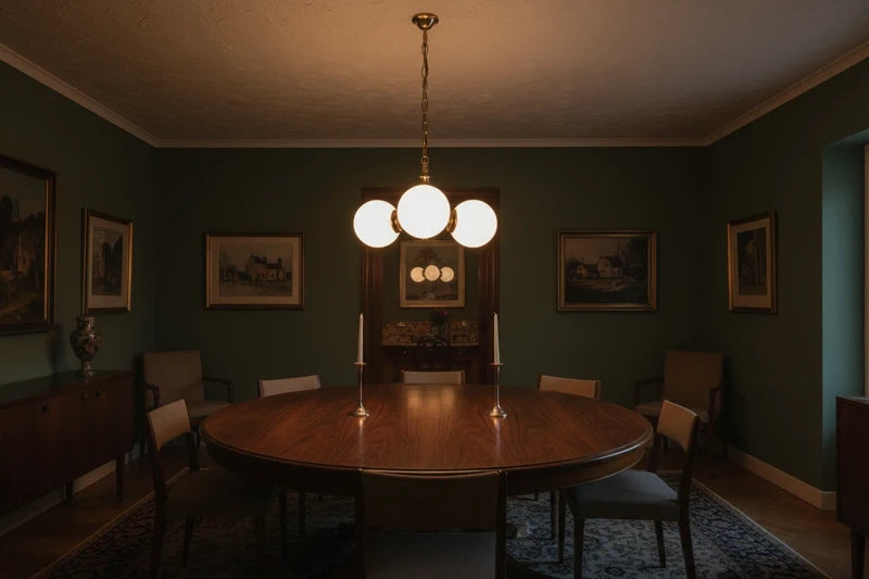 Vintage brass chandelier — side view