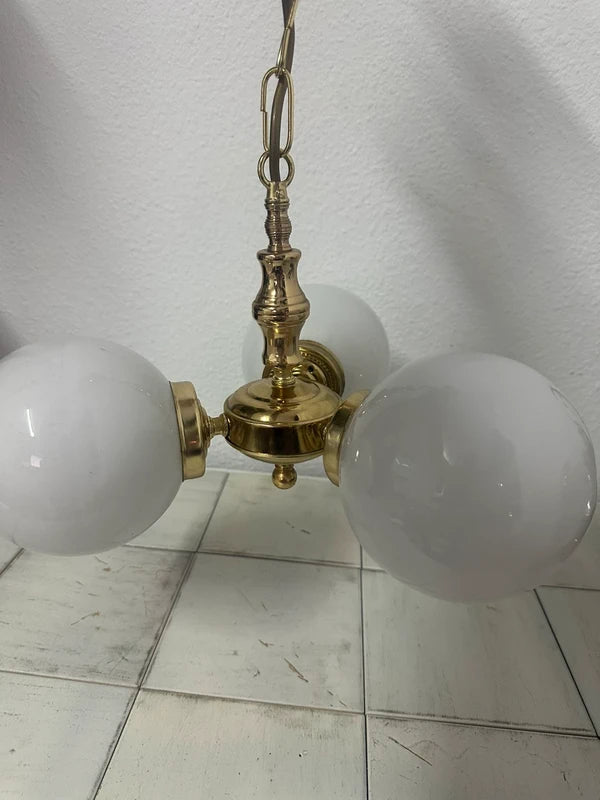 Vintage brass chandelier — wiring detail