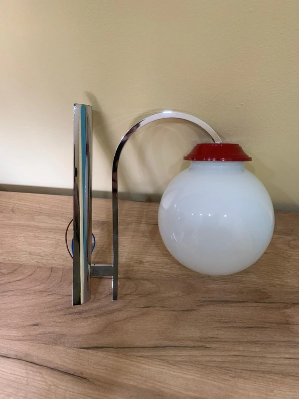 Space Age Wall Lamp with Red Shade and Chrome Arm - Custom Made Vintage Lighting