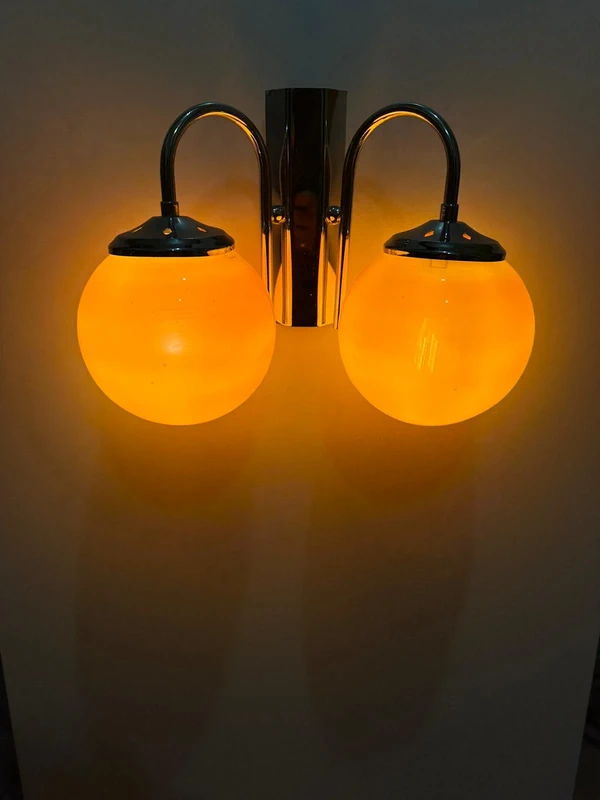 Retro Space Age Wall Lamp - Double Orange Globes with Chrome