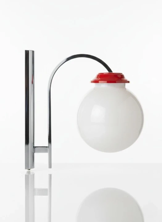 Space Age Wall Lamp with Red Shade and Chrome Arm - Custom Made Vintage Lighting