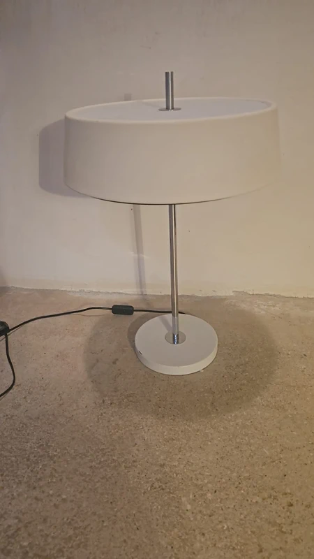 Mid-Century Modern Table Lamp - Chrome with Off-White Cylindrical Shade