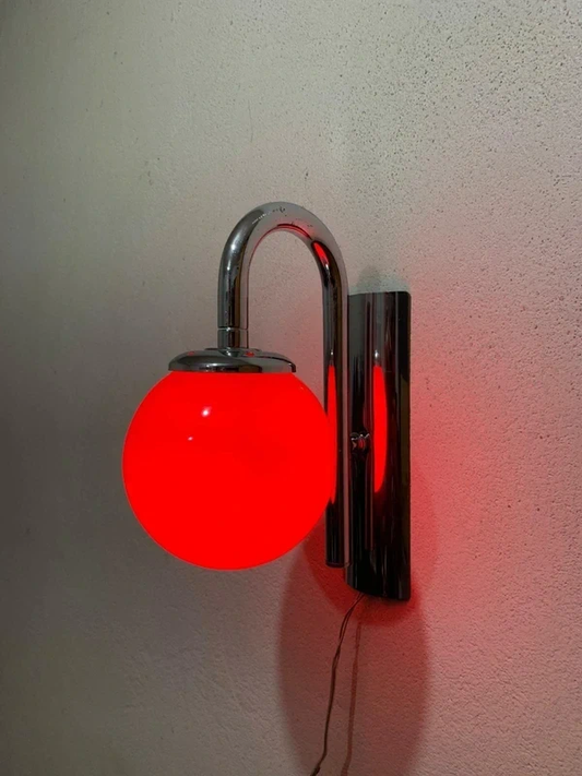 Space Age Wall Lamp - Chrome Base with Red Glass Globe