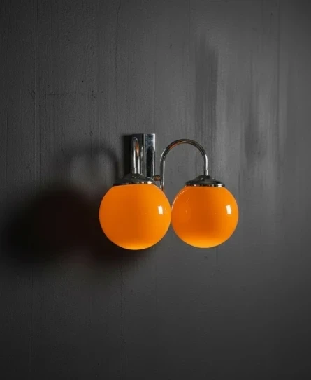 Retro Space Age Wall Lamp - Double Orange Globes with Chrome