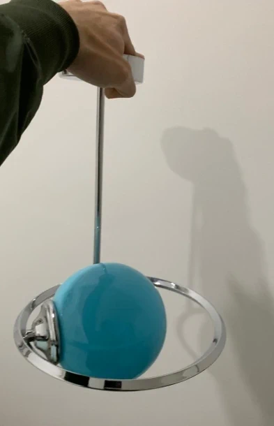 Space Age Pendant Lamp - Chrome Ring with Blue Glass Globe