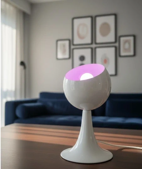 Vintage Style Table Lamp - White with Purple Glow