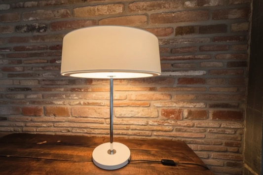 Mid-Century Modern Table Lamp - Chrome with Off-White Cylindrical Shade