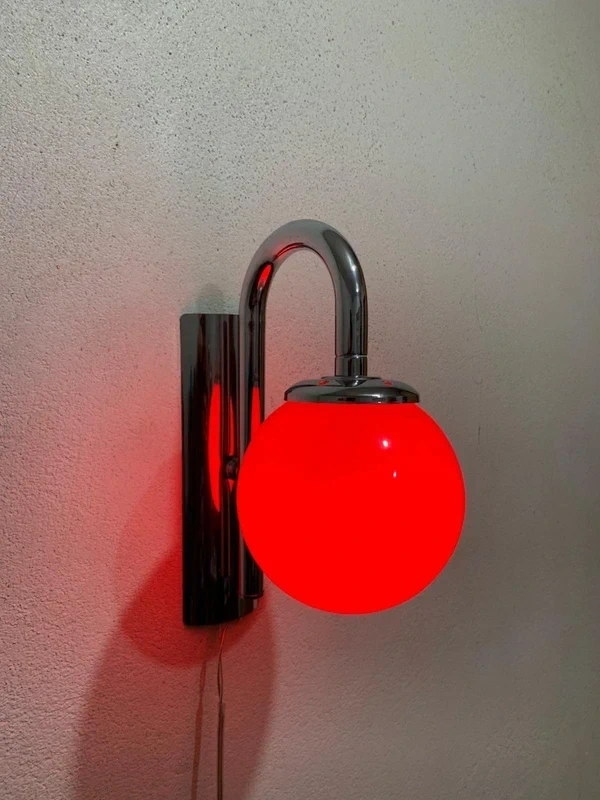 Space Age Wall Lamp - Chrome Base with Red Glass Globe