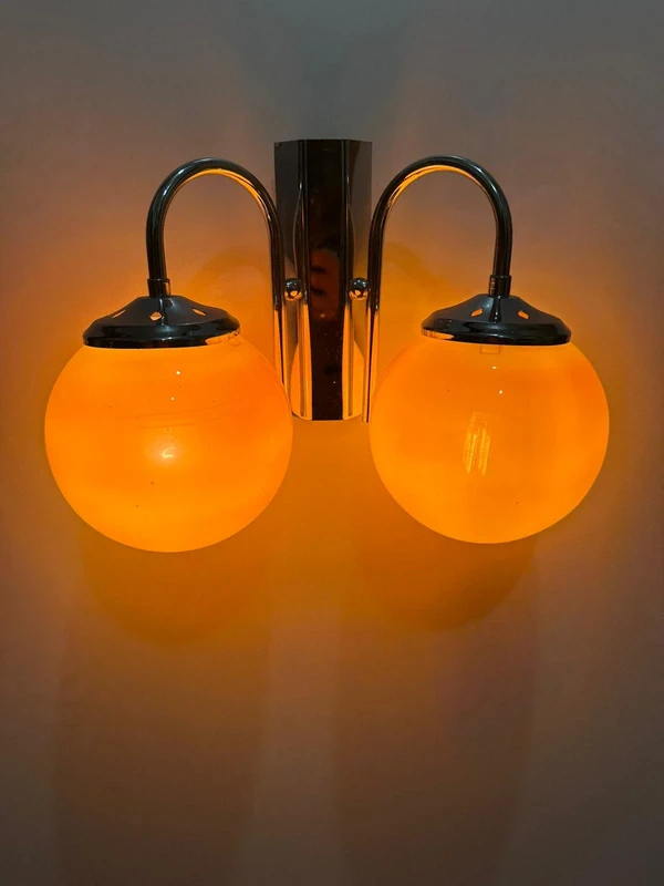 Retro Space Age Wall Lamp - Double Orange Globes with Chrome