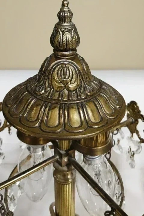 Vintage Table Lamp - Brass Base with Crystal Ornaments
