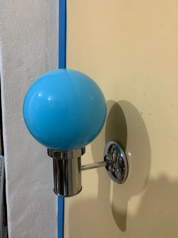 Space Age Wall Lamp with Blue Globe and Chrome Base - Vintage Lighting