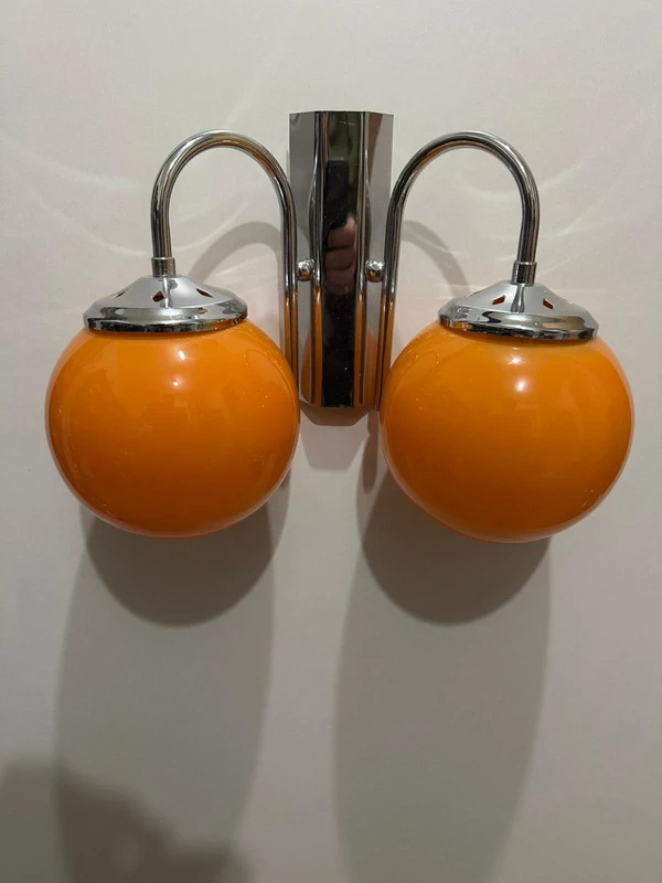 Retro Space Age Wall Lamp - Double Orange Globes with Chrome