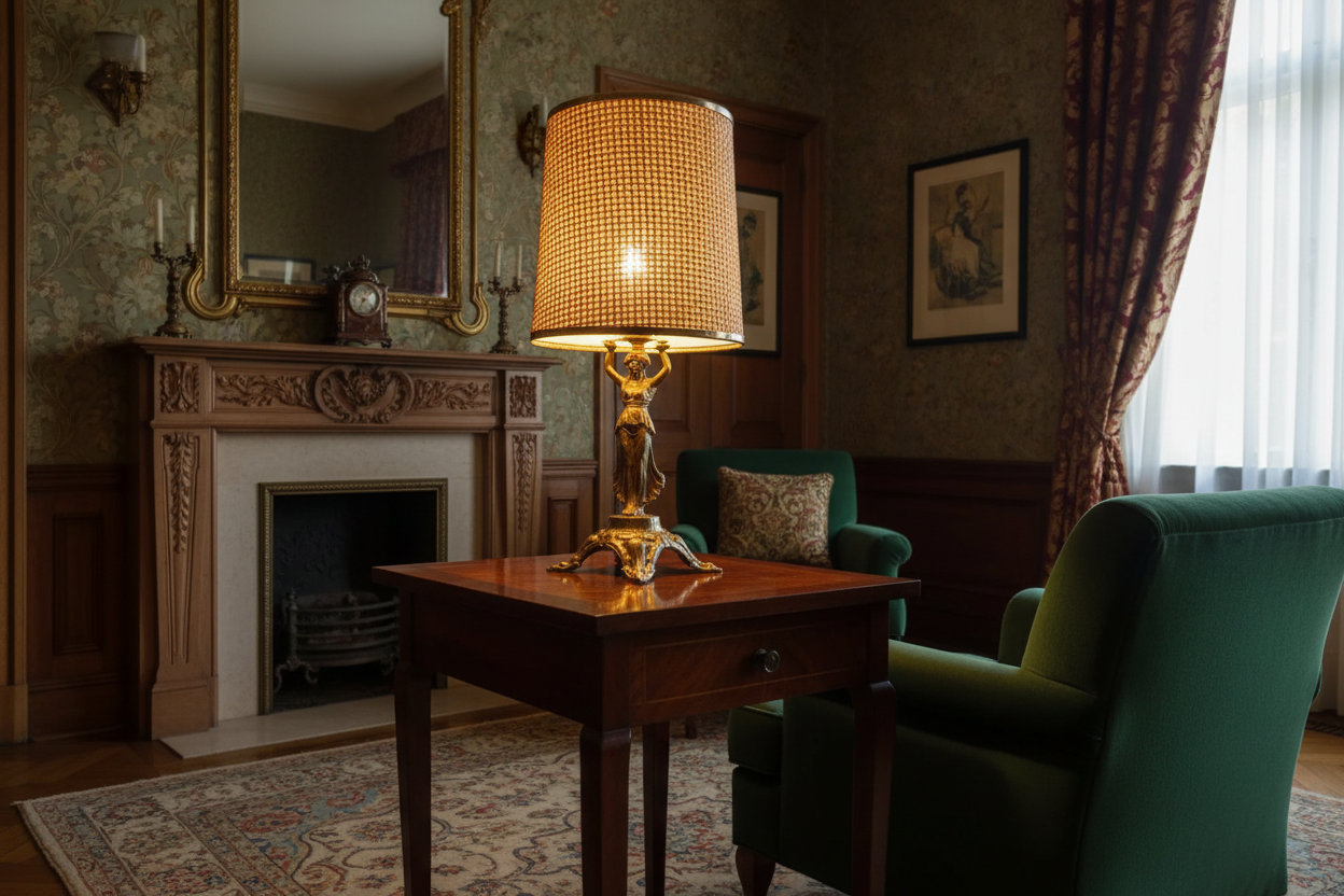 Art nouveau table lamp in elegant living room setting