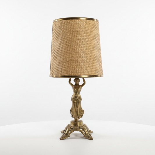 Classic art nouveau table lamp with wicker shade - hero shot