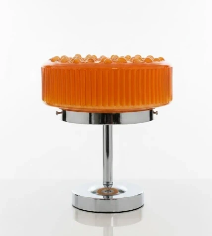 Space Age Table Lamp - Orange Bubble Glass with Custom Chrome Base