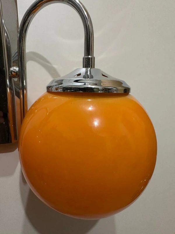 Retro Space Age Wall Lamp - Double Orange Globes with Chrome