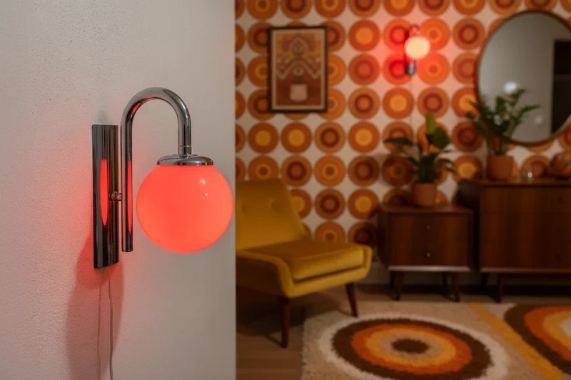 Space Age Wall Lamp - Chrome Base with Red Glass Globe