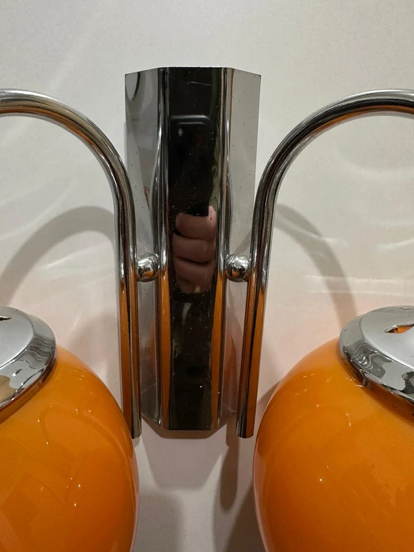 Retro Space Age Wall Lamp - Double Orange Globes with Chrome