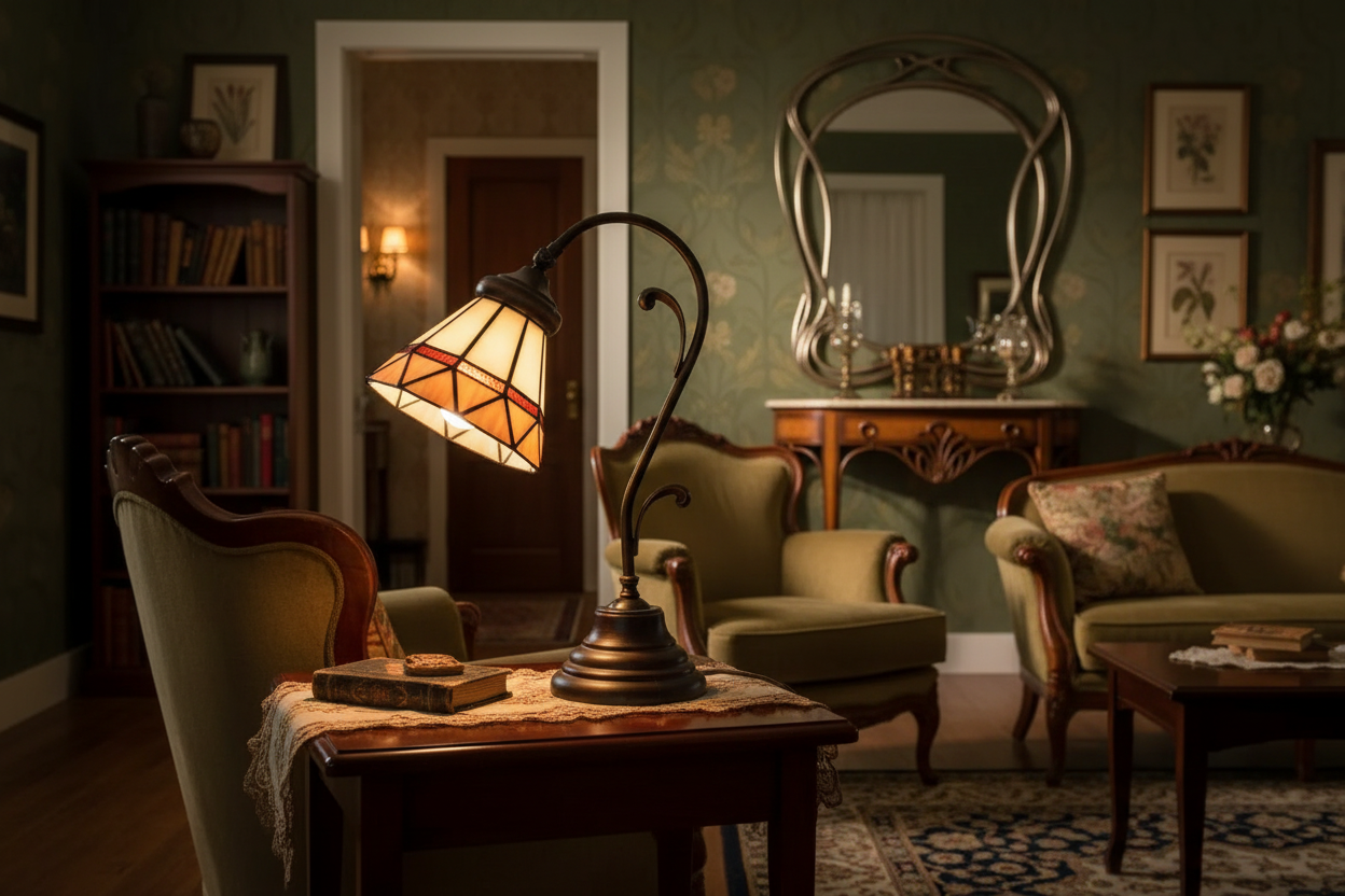 Tiffany Table Lamp - Stained Glass Style with Bronze Base